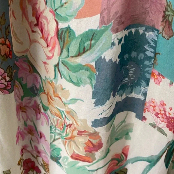 Anthropologie Floral Patchwork Midi Dress in Cream, Pink, Green, Blue - Picture 5 of 6